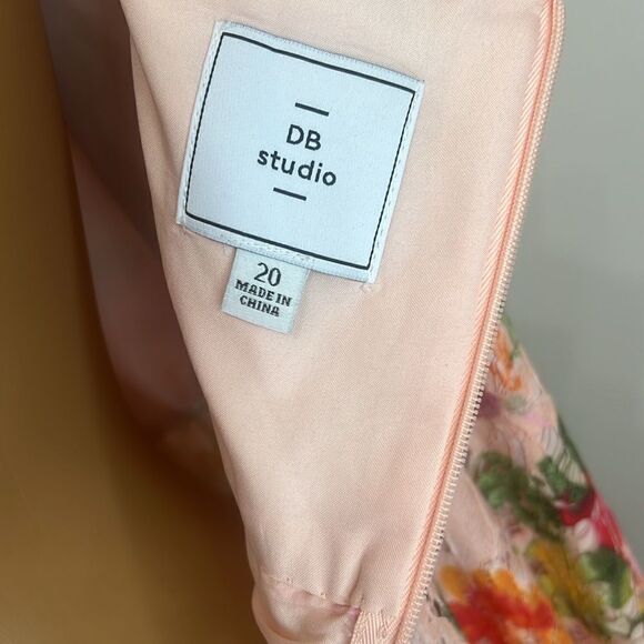 DB Studio Floral Lace Midi Length Flower Dress Spaghetti Strap Sleeve Pink Red - Picture 8 of 10